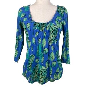 Vintage Y2K Axcess by Liz Claiborne Ruffle Pintuck Blouse Size Small Blue Green